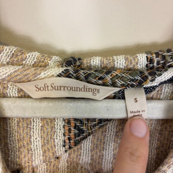Soft Surrondings Brown & White Striped Hooded 3/4 Length Sleeve Pullover Top Sma - Picture 7 of 8